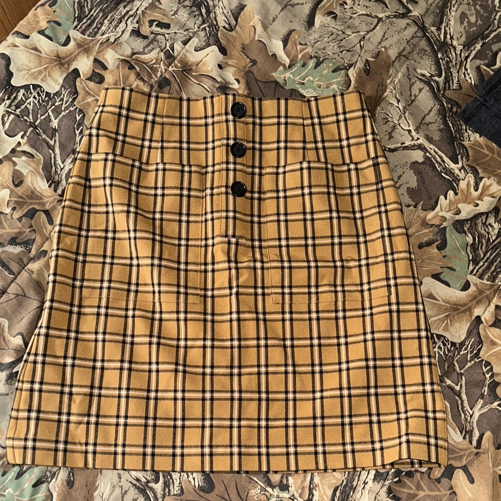 LOFT Tan Plaid Mini Skirt